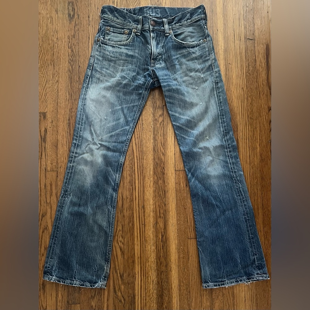 Vintage Distressed Edwin 507 Blue Trip Bootcut Flare Jeans